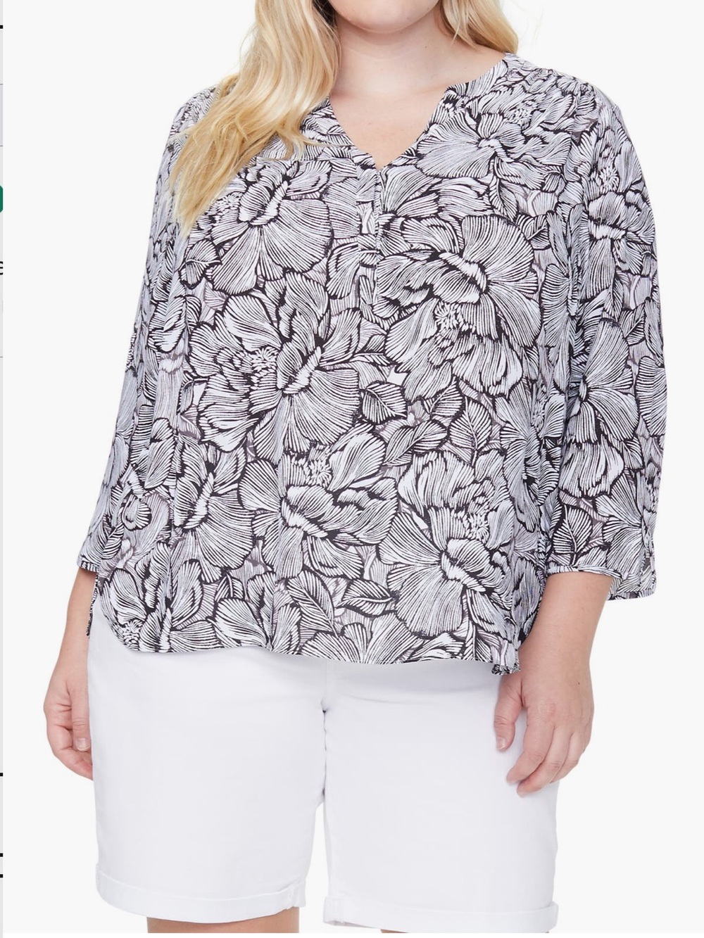Curves 360 by NYDJ Floral V-Neck 3/4 Sleeve Blouse